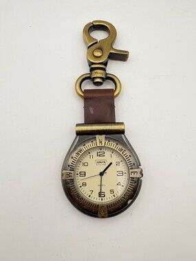 Levi's Vintage Pocket Watch Compass Carabiner Antique Brass Quartz Working Fob